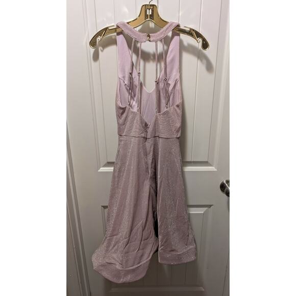 Soieblu Glitter Blush Pink Silver Shimmer Halter Strappy Party Mini Dress Size S - Picture 7 of 13